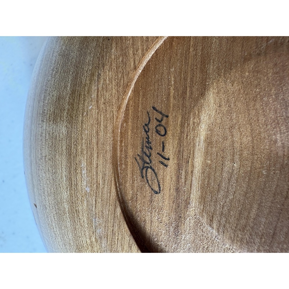 Vintage Hand Turned Wood Bowls Set Signed 2004-2005 Decor Salad Display Vase USA - Picture 6 of 15